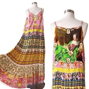 Aratta Silent Journey Drama Strap Madame Pompadour Maxi Dress Womens Large Boho